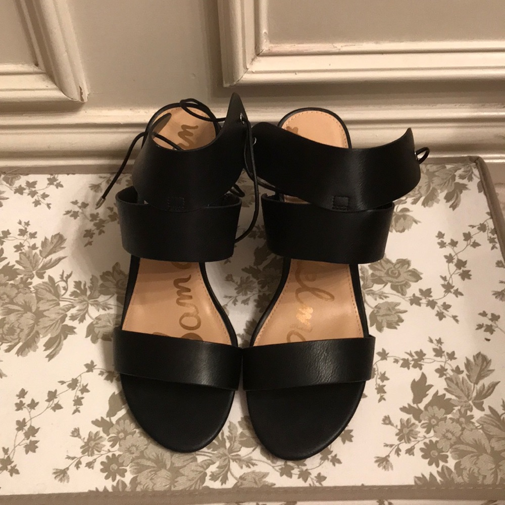 Sam Edelman Black Leather Ankle-Strap Sandals